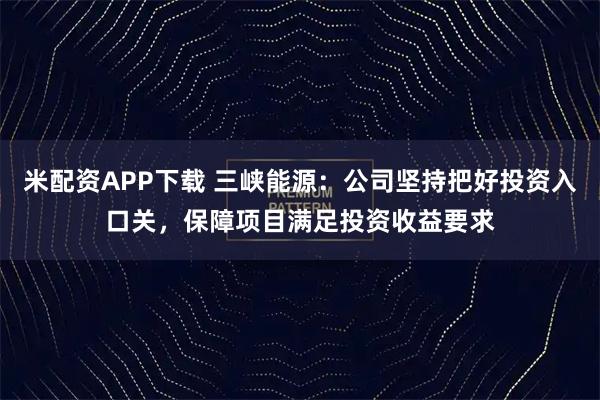 米配资APP下载 三峡能源：公司坚持把好投资入口关，保障项目满足投资收益要求